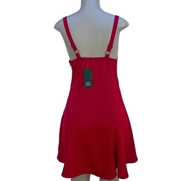 NWT Wild Fables Mini Slip Holiday Dress Women's Small Red V-neck Lace Trim - Picture 9 of 15